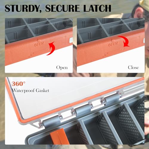 Waterproof Tackle Box, Waterproof Tackle Trays with Removable Divider, Lure Box Spoon Hooks Baits Storage (3700)