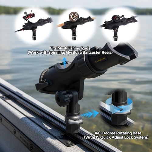 HITORHIKE Kayak Track Mount Fishing Rod Holder, Heavy Duty Adjustable Fishing Pole Holders with Quick-Lock Bases for Kayaks, Canoes & Small Boats - style: Track Mount Fishing Rod Holder 1-pack
