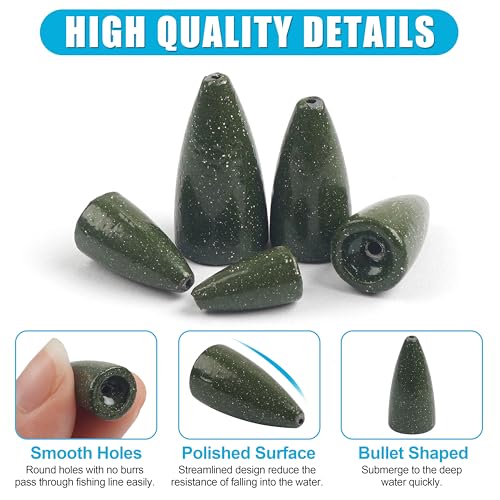 Bullet Fishing Weights Sinkers, 30pcs Worm Slip Sinkers Weight for Bass Fishing Carolina Rig Texas Rig Drop Casting Sliding Weights Saltwater Freshwater - size: 3/8oz-30pcs