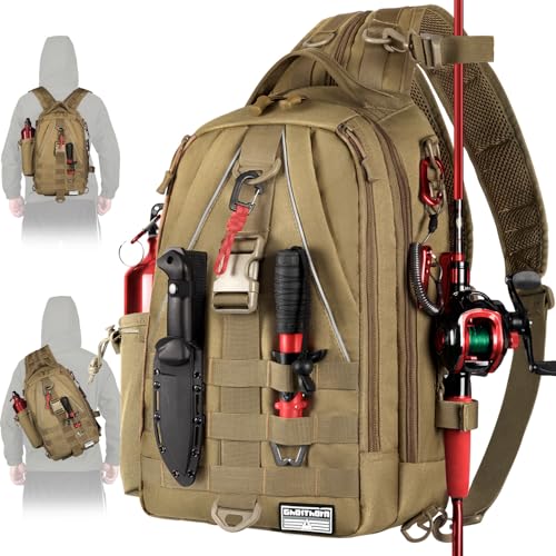 Ghosthorn Fishing Backpack Waterproof Tackle Bag Sling Bag Gift - color: Khaki, size: Large