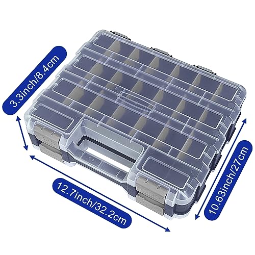 Double Side Tool Box Organizer, Hardware Storage Box, Portable Small Parts Organizer with Removable Plastic Dividers for Screws, Nuts, Nails, Bolts, Grey - color: Grey