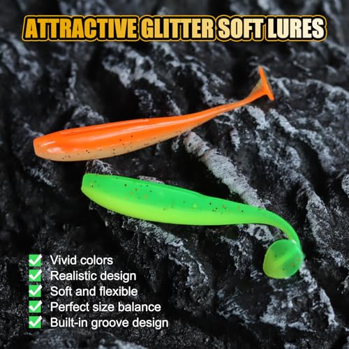 1.96'' Realistic Soft Fishing Lures Paddle Tail Micro Baits, 40-Pack Soft Plastic Baits Compatible with Jigheads & Hooks Fishing - color: 5cm Soft Lures-Style B