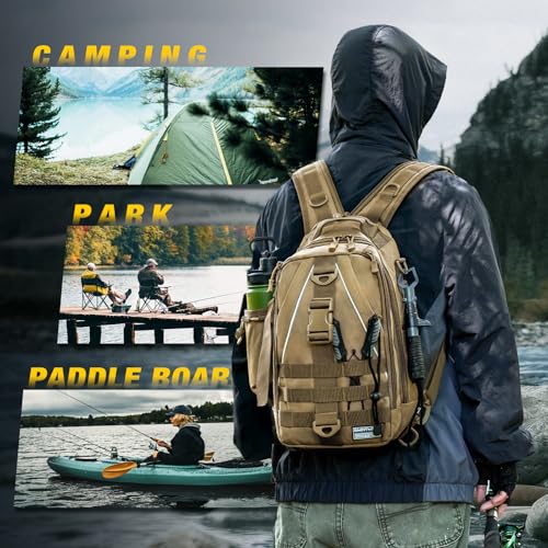 Ghosthorn Fishing Backpack Waterproof Tackle Bag Sling Bag Gift - color: Khaki Set, size: Standard