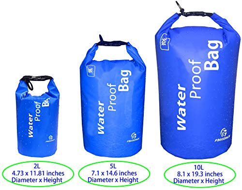 Freegrace Lightweight Floating Dry Bag and Waterproof Phone Case Set, Double Zip-Lock Dry Sack for Water Sports, Rafting, Beach and Camping - color: Navy Blue, size: 10L