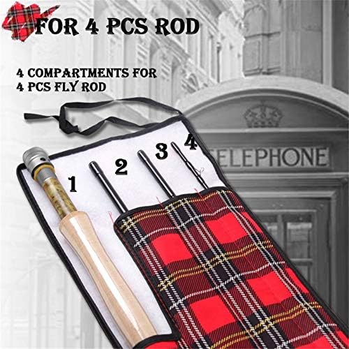 M MAXIMUMCATCH Maxcatch Fly Rod Sock, Thicken Cotton Fabric Protector Rod Cover with 4 Compartments, for 9ft/10ft 4-Sec Fly Rod - color: Tartan, size: For 9FT 4-SEC Fly Rod