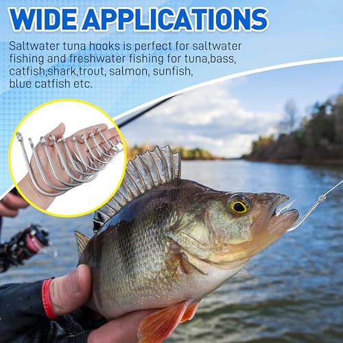 Large Giant Shark Fishing Hooks Saltwater,12pcs Forged Alligator Tuna Hooks Big Game Stainless Steel J Fish Hooks Extra Strong for Shark Swordfish Tuna Catfish 5/0-13/0 - size: 7/0-12Packs