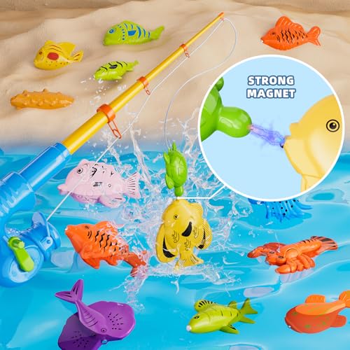 Magnetic Fishing Pool Toys Game for Kids Toddlers, Water Table Bathtub Toy with Pole Rod Net Plastic Floating Fish, Water Bath Pool Outdoor Toys for Kids Toddlers Baby Age 3 4 5 6 Year Old - style: 35 fish