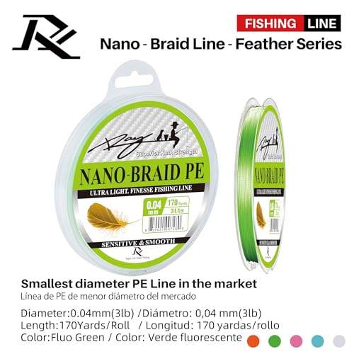 Ultra Slim Braided PE Fishing Line, Strong Knot Strength, Deign for Ultra Light Freshwater Fishing, Come with 3lb Test or 5lb Test, 170Yds Each Spool - color: Fluo Green, size: 0.04mm-3Lbs
