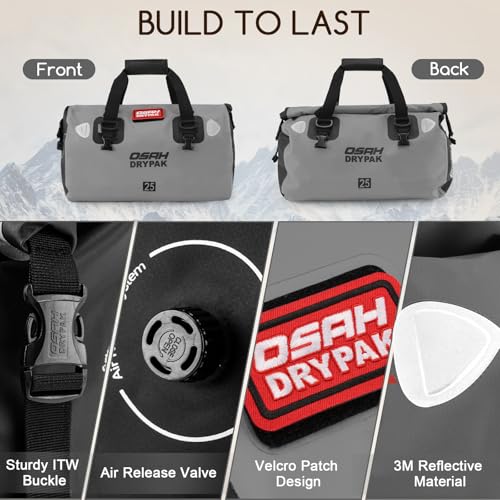 OSAH DRYPAK Waterproof Duffel Bag - Motorcycle Dry Bag Tail Bag with Large Storage Space, Waterproof Luggage Duffle Bags with Outer Mesh Zipper Pocket for Camping, Kayaking, Fishing & Traveling - color: Grey, size: 60L