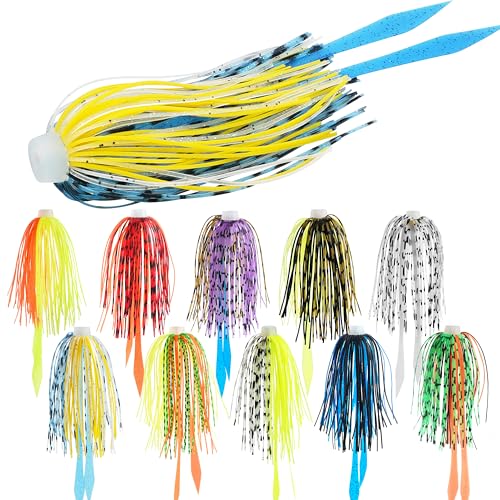 Silicone Jig Skirts 10/20pcs Spinnerbait Skirts with Tail Fishing Lure Skirts Replacement Quick Change Fishing Umbrella Skirts for Spinnerbaits Buzzbaits Bass Jig Lure Making Supplies - style: 10pcs