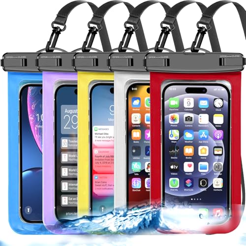 Famoby 5 Pack Multicolor Waterproof Phone Pouch, Cell Phone Case Dry Bag,Protection Level: IP68,Beach Cruise for iPhone,Samsung,and More,Lanyard Included,(Fits Up to 8.3"),White,Blue,Red,Purple,Yellow - color: Multicolor 5 Pack,White,Blue,Red,Purple,Yello