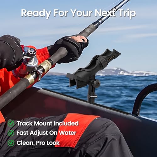 HITORHIKE Kayak Track Mount Fishing Rod Holder, Heavy Duty Adjustable Fishing Pole Holders with Quick-Lock Bases for Kayaks, Canoes & Small Boats - style: Track Mount Fishing Rod Holder 2-pack