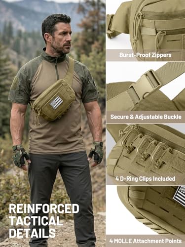 Tactical Sling Bag, Fanny Pack,2in1,CCW & EDC Shoulder Bag with MOLLE & Pistol Holster - 1000D Adjustable Strap for Outdoor Carry Men & Women - color: Khaki