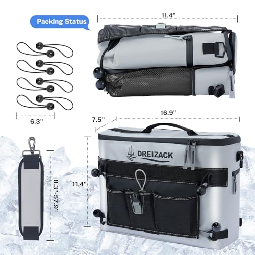 Dreizack Kayak Cooler Behind Seat, Waterproof Cooler for Kayaking,Paddle Board Cooler Compatible with Lawn-Chair Seat Kayak Accessories Cooler Bag Kayak Cooler Tow Behind for Camping Fishing - color: Gray
