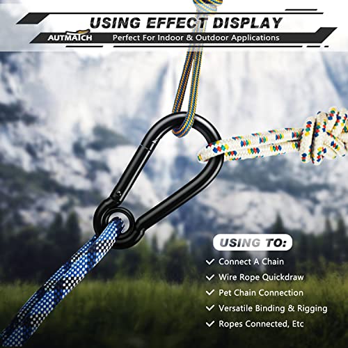 AUTMATCH Carabiner Clips, 3" Spring Snap Hook Caribeener Clips Buckle Pack Grade Heavy Duty Carabiners Quick Link for Camping, Fishing, Hiking, Traveling, 4 Pack - style: Carbon Steel - Circle Black