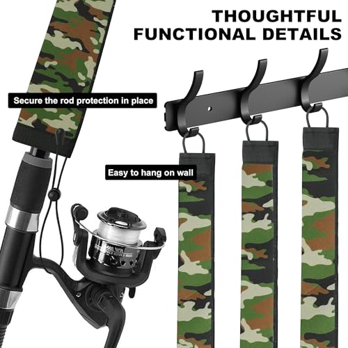 Neoprene Camo Fishing Rod Sleeves,Fishing Pole Sleeves,Fishing Rod Socks | UV Resistance,Puncture Resistant, Protect Casting, Spinning, Trolling Fishing Rods, Storage, tangled-free,75in,68in,60in - color: 2-Deep Green Camo, size: 60"