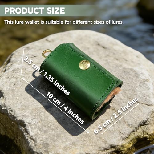 Green Leather Fishing Lure Case | Fly Wallet With Wool Lining (Green) - color: Green