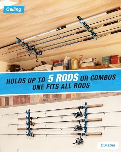 Ghosthorn Fishing Rod Holders for Garage Fishing Pole Holders Ceiling or Wall Mounted Fishing Rod Rack garage Storage Organizer Fishing Gear Equipment for Men Women (Blue, 3 Packs) - size: 3 packs holds up 15 rods, style: Blue