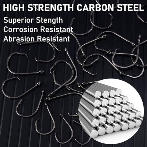 Dr.Fish 50 Pack in-line Circle Hooks, Straight Shank Octopus Hooks, Freshwater & Saltwater Fishing Catfish Tuna Bass Striper - size: #1-50pack