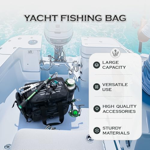 Ghosthorn Fishing Tackle Bag with Rod Holder Saltwater & Freshwater Resistant Tackle Box Bag - Adjustable Padded Shoulder Strap (Black Camouflage) - color: Black MiCai, size: Standard