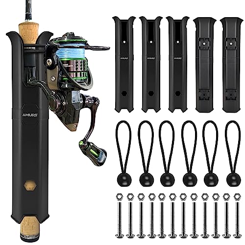 6-Tube Fishing Rod Holder, Wall Mounted Rod Holder with 6inch Ball Bungee Cords and Screws for Boat Kayak Cooler Trailer Portable