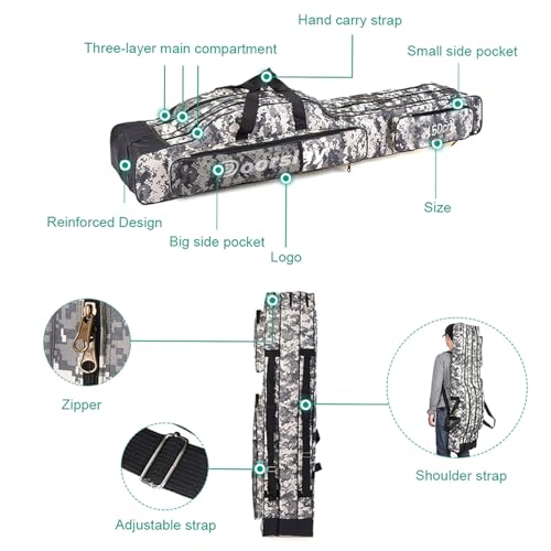 Fishing Bag Portable Folding Fishing Tackle Storage Bags Oxford Fishing Rod Case Fishing Pole Bag Carry Organizer Outdoor Waterproof for Fishing Camping Hiking Traveling - color: City camouflage, size: 150cm