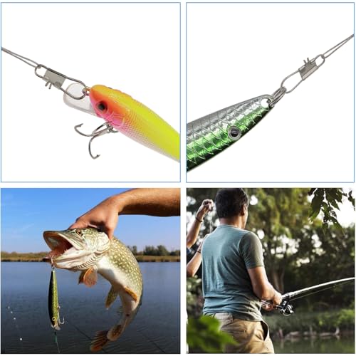Stainless Steel Fishing Wire Leaders, Black Coated & Uncoated Options, Heavy Strength 31–100LB, 6–21in Multi Sizes with Rolling Swivels Snaps for Salt Fresh Water Shark Pike Barracuda - color: 9.84in - 50pcs（31LB)