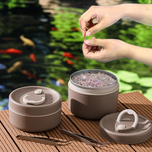 Honeydak 2 Pcs Worm Containers Keeper for Fishing, Insulated Bait Cooler for Worms Storage Box with 1 Handbag and 2 Tweezers, Empty Holder Box for Keeping Fresh and Alive