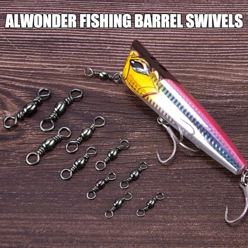 Alwonder 100-Pack Fishing Barrel Swivels, High Strength Stainless Solid Ring Brass Barrel Swivel with Black Nickel Coating, Rolling Fishing Swivels Tackle Line Connector Saltwater Freshwater - size: #4-66LB