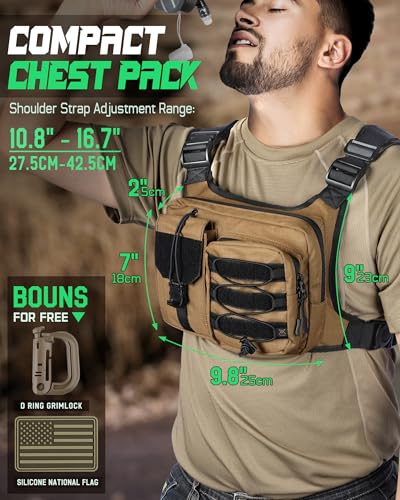 RXW Chest Bag for Men Women, Running Chest Pack Sport Chest Rigs Tactical Chest Pack Days Hikes Hiking Vest Carry - color: Coyote Brown