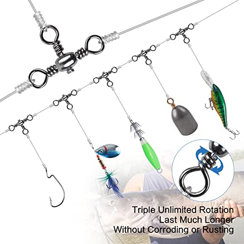 AGOOL Fishing 3 Way Swivels Kit - 100pcs Cross Line Barrel Swivels Triple Swivels Crossline T-Turn Swivels T-Shape Fishing Line Connector Three Way Swivels Catfish Tackle for Saltwater Freshwater