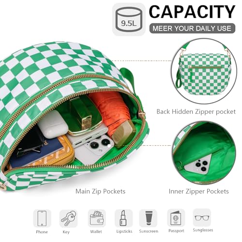 Pure Colour Crossbody Bum Bags for Women Spacious Checkered Cross body Bag Nylon Trendy Fanny Pack for Travel - color: Green Checkered