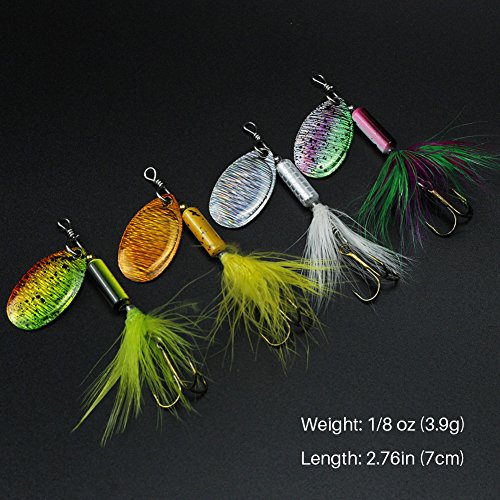 FouceClaus 10pcs Spinner Lures Baits with Tackle Box, Bass Trout Salmon Hard Metal Rooster Tail Fishing Lures Kit