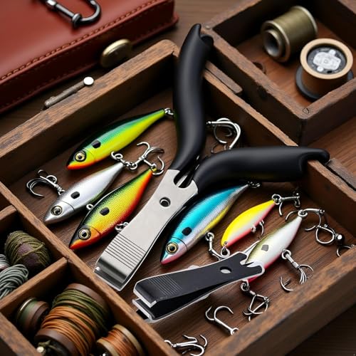 4Pcs Black Silver Fishing Line Cutter Nipper with Hook Eye Cleaner Pin Stainless Steel Fishing Line Scissors Cutting Tool Fishing Line Cutter Nipper with Hook Multi Functional Accessories（51*11.5mm)