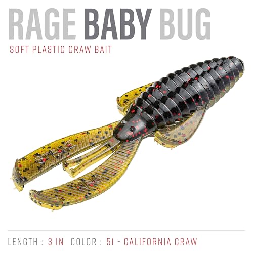 Strike King Rage Bug Fishing Lure, Soft Plastic Grub, Unique Design, Subtle Action - color: California Craw, size: 3"