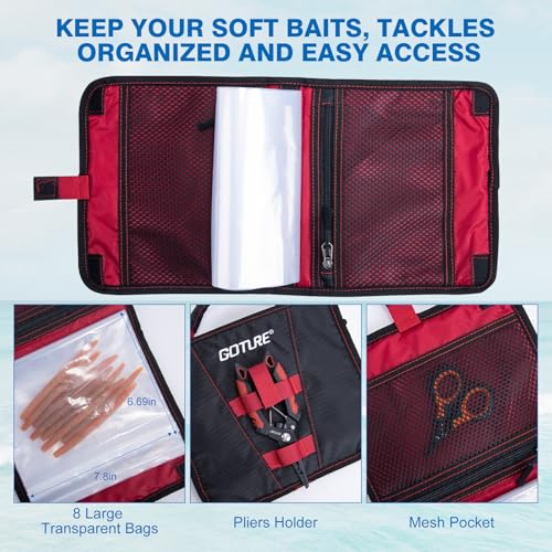 Goture Wacky Worm Fishing Lure Kit with Soft Plastics, Wacky Rig Tools, O-Rings, Worm & Drop Shot Hooks, Beads, Weights & Tackle Box - color: E:143pcs-(4" Soft Worm)&Soft Bait Bag