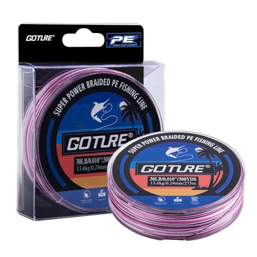 Goture Braided Fishing Line, 8-Strand and 4-Strand Ultra-Smooth UHMWPE Fiber, High Sensitivity Zero Stretch Abrasion Resistant Braid for Saltwater and Freshwater Fishing - color: D2:X 4 Colorfu Pink, size: 30LB(300yds)