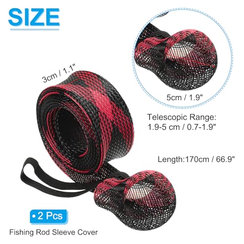 PATIKIL Rod Sock, Fishing Rod Sleeve Cover Braided Mesh Pole Protector Gloves Fishing Tools Flat End for Spinning Fishing Rod Fly Rod Ice Rod Casting Rod - color: Black Red, size: 67 Inch