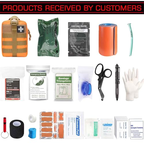 74 Piece Camping First Aid Kit Ifak Trauma Kit, Molle Tactical First Aid Kit Refill Supplies for Survival Camping Hiking Travel (Orange) - color: Orange