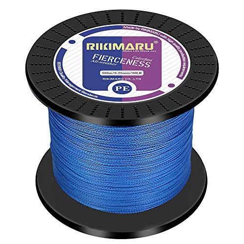 RIKIMARU Braided Fishing Line Abrasion Resistant Superline Zero Stretch&Low Memory Extra Thin Diameter 327-1094 Yds, 4-180LB - color: Ocean Blue, size: 327 Yds/0.60mm(8 Strands)/150LB