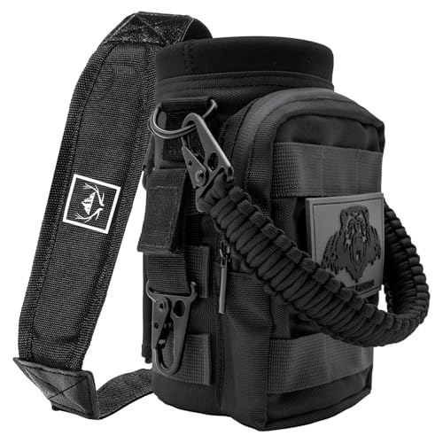 NATURE PIONEOR 32 64 128oz Tactical Water Bottle Pouch, Multi-Function Tactical Water Bottle Bag with Adjustable Shoulder Strap, Half/One Gallon Molle Strap Carrier Holder - color: Black, size: 32OZ