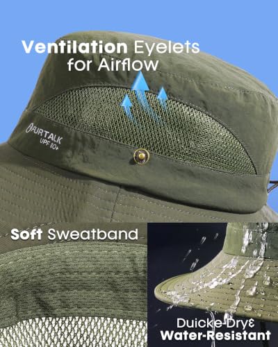 FURTALK Mens Bucket Sun Hat UPF 80+ Wide Brim Hiking Fishing Beach Outdoor Hats - color: Green