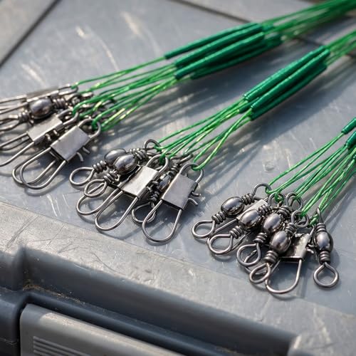 MOBOREST 60PCS Fishing Leaders, Hi-Low Rig Fish Line Stainless Steel Wire Leader with Swivel Snap Assortment Fishing Gear Connect for Lures Bait Rig Hooks