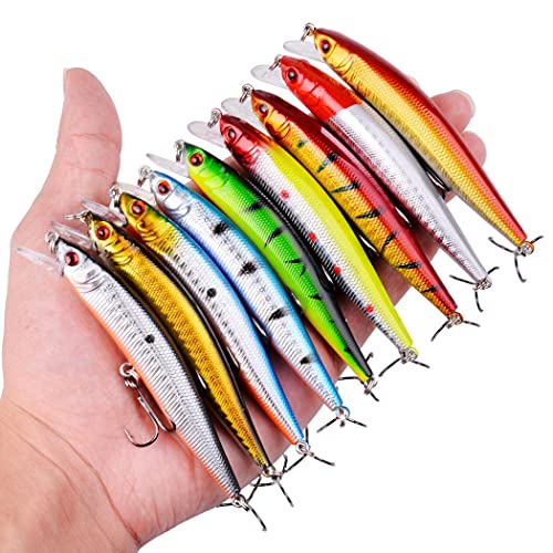 Aorace Fishing Lures Kit Mixed Including Minnow Popper Crank Baits with Hooks for Saltwater Freshwater Trout Bass Salmon Fishing - color: Item-E 56pcs