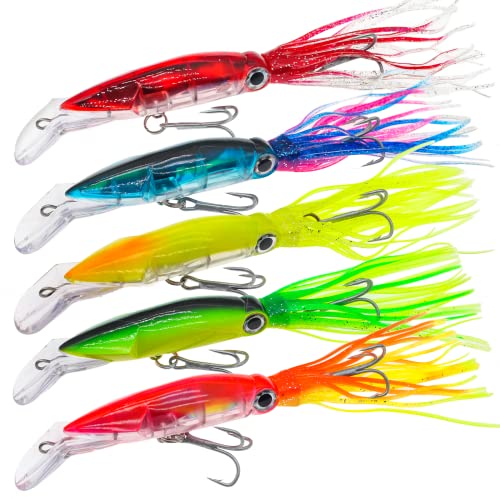 Squid Swimbait Fishing Lures - Tail Octopus Jig Head Glow Soft Plastic Lures - Trout Bass Fishing Baits Kit - color: A-octopus fishing jig 5pcs 5.51in/1.41oz