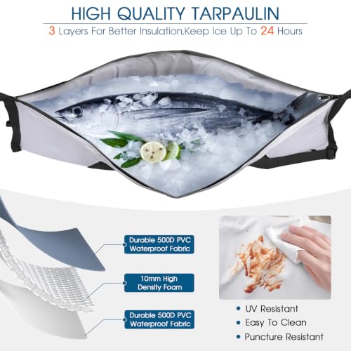 THKFISH Insulated Fish Cooler Bag, Fish Kill Bag for Caught Fish Ice Cold - color: White-Black, size: 48*18IN