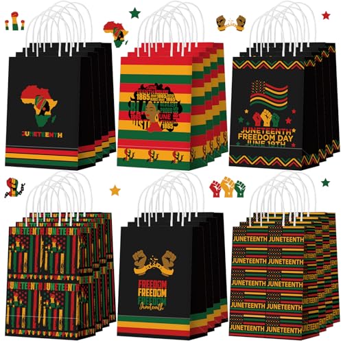 Kosiz 24 Pcs Juneteenth Gift Bags with Handles Bulk Juneteenth Party Favor Bags Black History Month Freedom Day Goodie Bag African American Independence Day Decor Gift for June 19th Party Supplies - style: Juneteenth