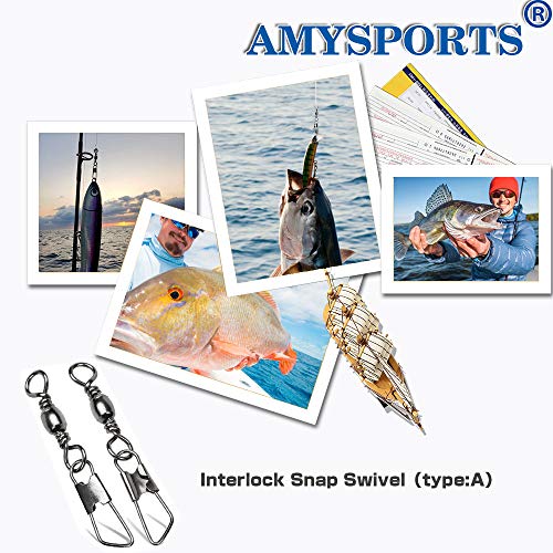 AMYSPORTS Stainless Steel Snap Swivel Saltwater High Strength Snaps Fishing Barrel Line Connector Fishing Swivels Barrel Safety Snap Fishing Tackle Stainless Steel Accessories - size: Size12 (15lb) 50 pcs