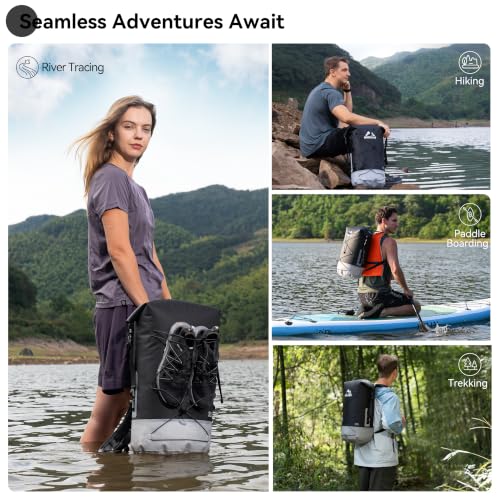 MARCHWAY Floating Roll Top Dry Bag, Flexible Lightweight TPU Waterproof Backpack 20L/30L/40L with Padded Straps for Boating, Kayaking, Swimming, Hiking, Beach (Black, 30L) - color: Black, size: 30L