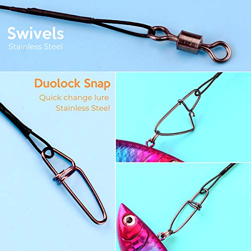 Fishing Leaders, Fish Line Stainless Steel Wire with Swivels Snap Connect Fishing Gear and Equipment Tackle Kit, for Lures Bait Rig Or Hooks, Fishing Gift - color: 50LB 60PCS Black